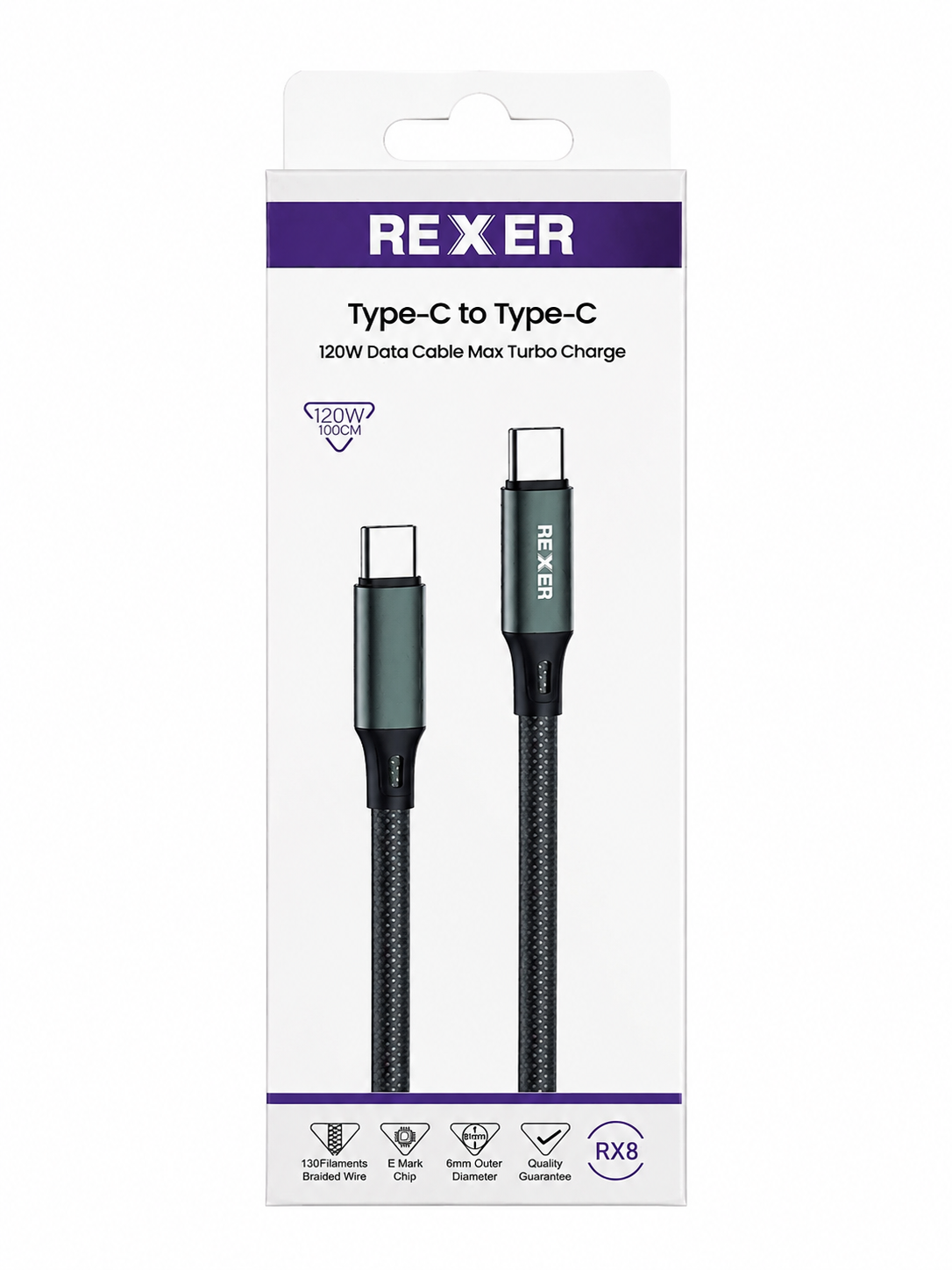 کابل برند Rexer مدل RX8 TypeC to Type C 120W