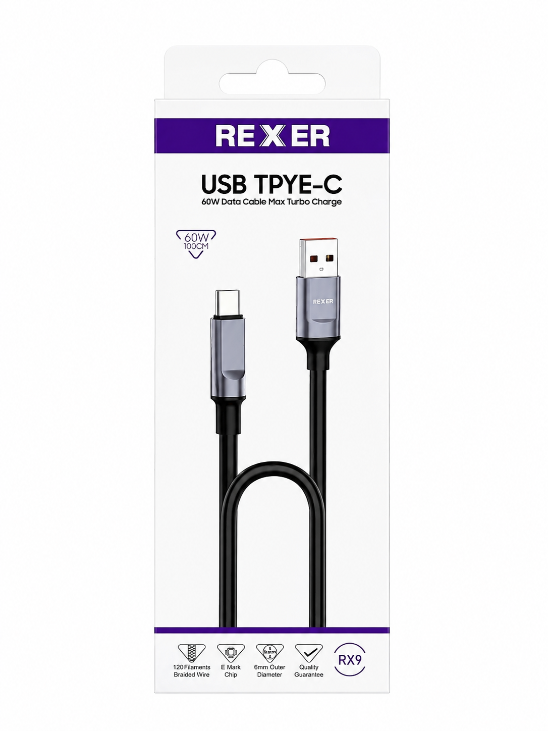 کابل برند Rexer مدل RX9 Usb to Type C 60W